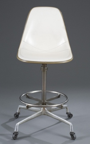 Appraisal: Herman Miller Raised Swivel Chair Fiberglass chair frame white leather