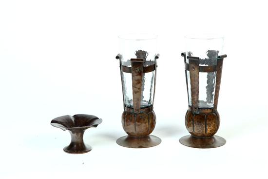 Appraisal: THREE ARTS CRAFTS VASES American st half- th century hammered