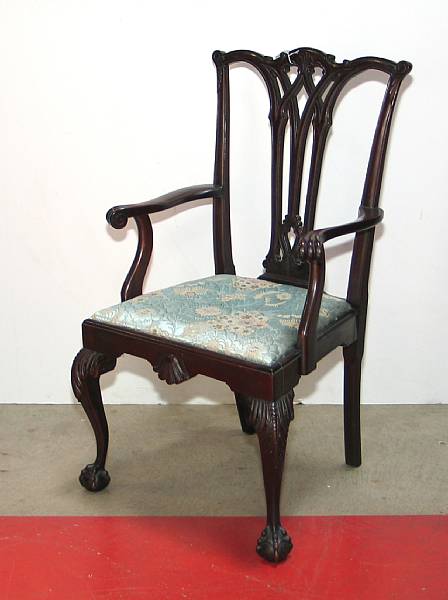 Appraisal: A Chippendale style mahogany open armchair carved in the Philadelphia