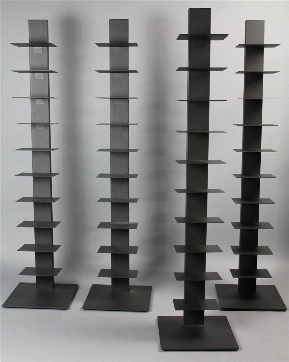 Appraisal: FOUR GRAPHITE METAL STANDING BOOKSHELVES IN THE STYLE OF BRUNO