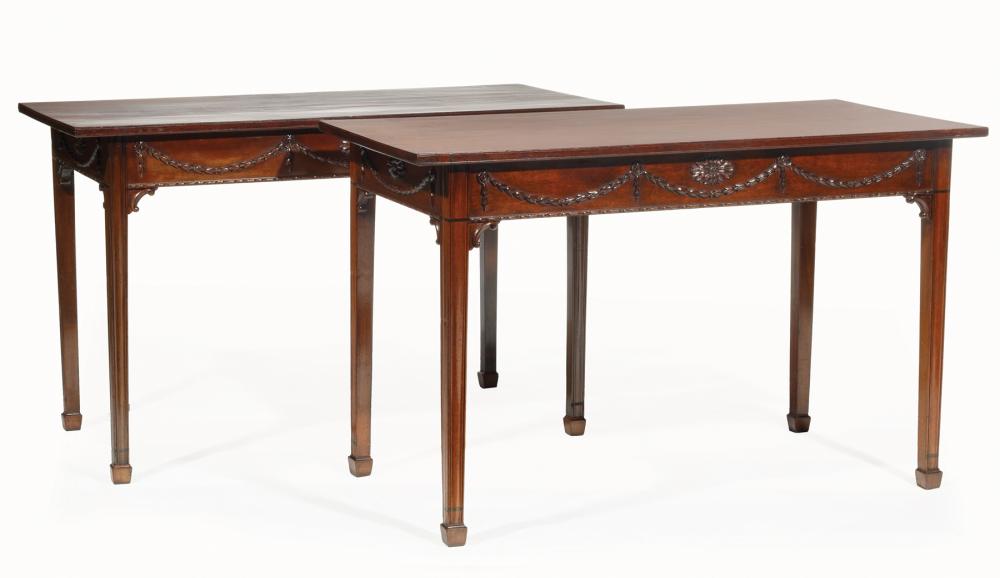 Appraisal: Pair of George III-Style Carved Mahogany Console Tables late th