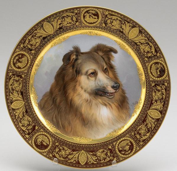 Appraisal: ROYAL VIENNA PLATE Dog portrait plate with gilded neoclassical border