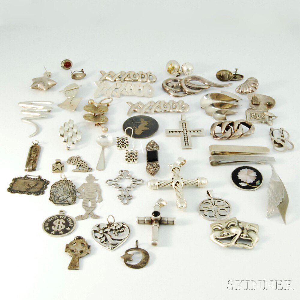 Appraisal: Group of Mostly Sterling Silver Jewelry mostly Mexico including brooches