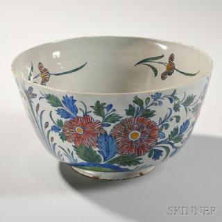 Appraisal: Large Polychrome Decorated Delft Punch Bowl Holland early th century