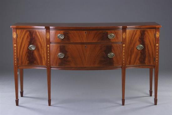 Appraisal: AMERICAN FEDERAL STYLE SIDEBOARD th century mahogany String-inlaid serpentine top