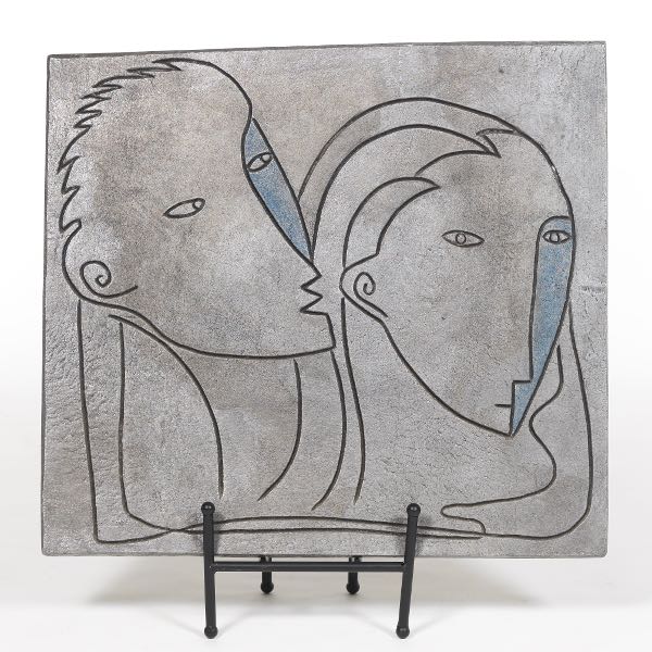 Appraisal: VINTAGE CAST SCULPTURAL ALUMINIUM PLAQUE IN PICASSO STYLE ON METAL