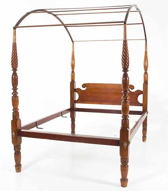 Appraisal: Late Federal cherry tall post canopy bed circa D-shape canopy