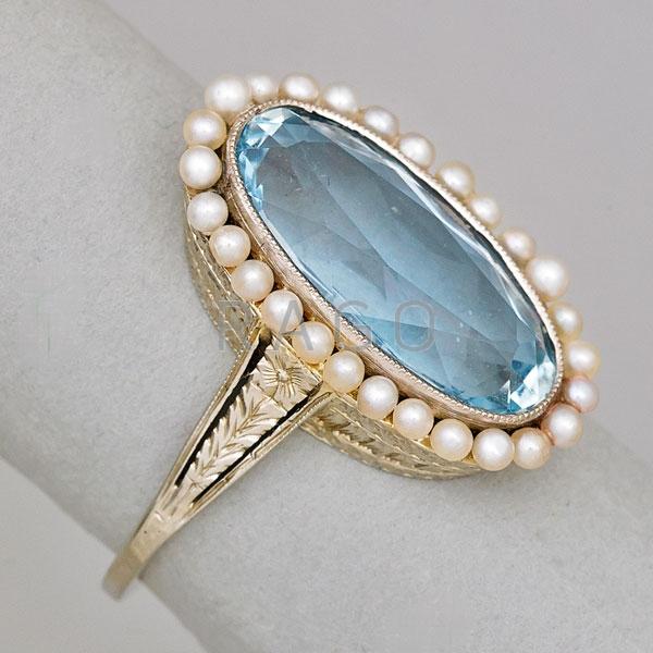 Appraisal: K WHITE GOLD AQUAMARINE AND SEED PEARL RING Condition Report