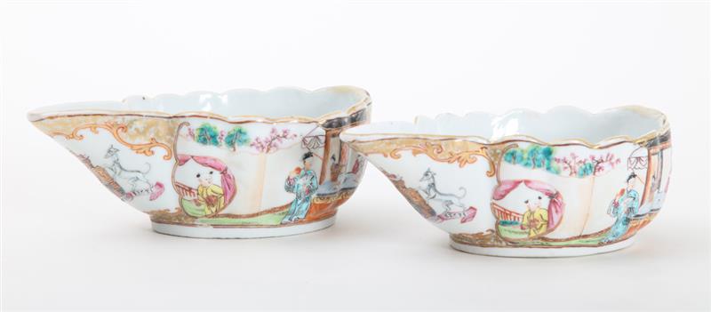 Appraisal: PAIR OF CHINESE EXPORT PORCELAIN ARMORIAL SAUCE BOATS IN THE