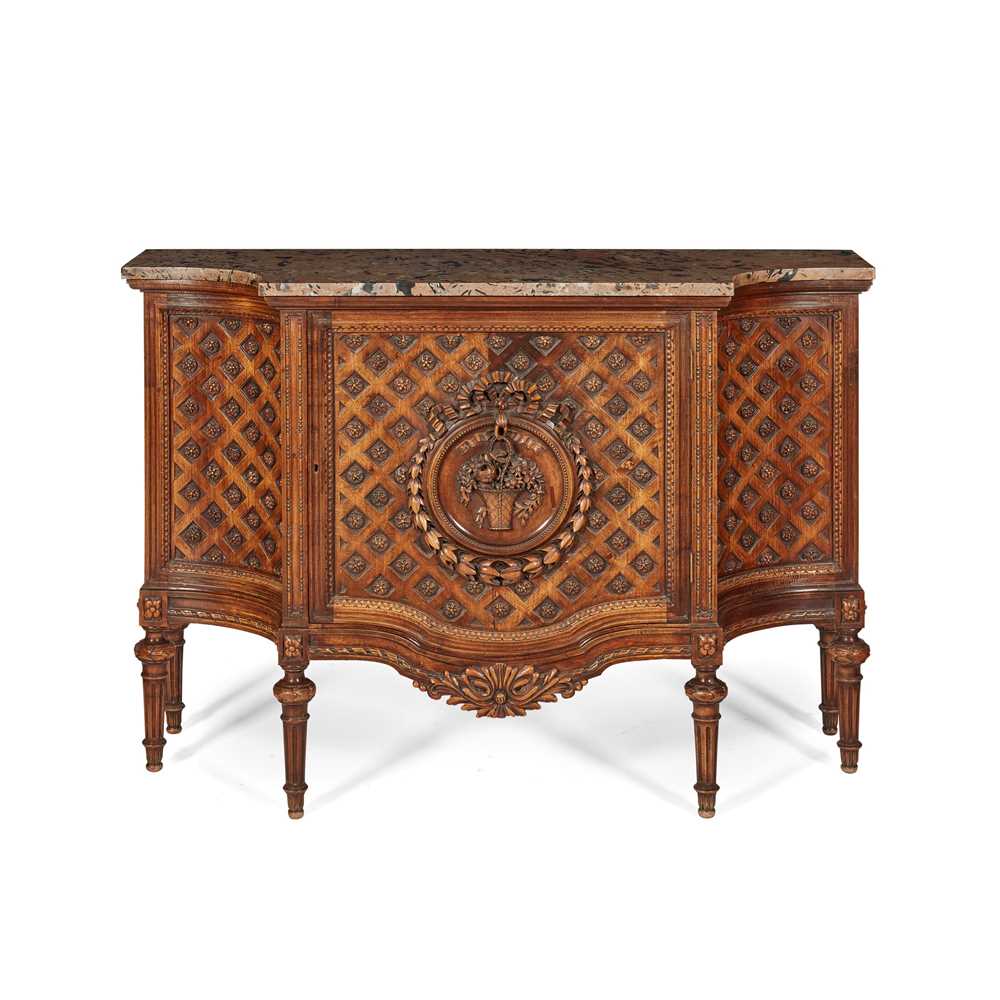 Appraisal: CONTINENTAL NEOCLASSICAL STYLE MARBLE TOPPED WALNUT COMMODE TH CENTURY cm