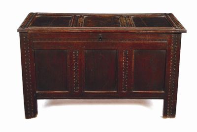 Appraisal: A late th century joined oak chest the triple panelled