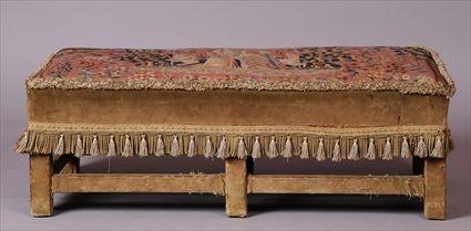 Appraisal: TH CENTURY-STYLE VELVET-COVERED BENCH WITH NEEDLEWORK-UPHOLSTERED SEAT The rectangular seat