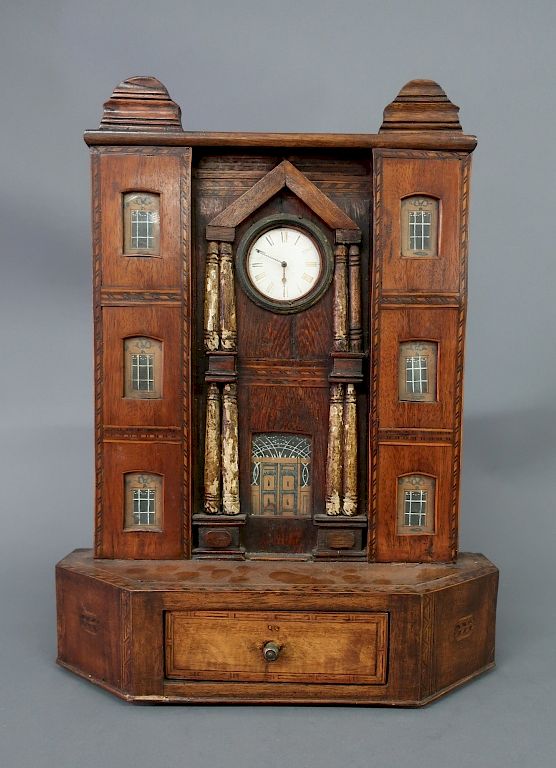 Appraisal: English Mahogany Inlaid Clock Tower English mahogany inlaid clock tower