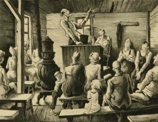 Appraisal: THOMAS HART BENTON - PENCIL SIGNED LITHOGRAPH Titled 'The Meeting'