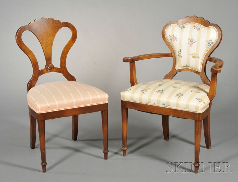 Appraisal: Set of Six Walnut Fan-back Dining Chairs th century two