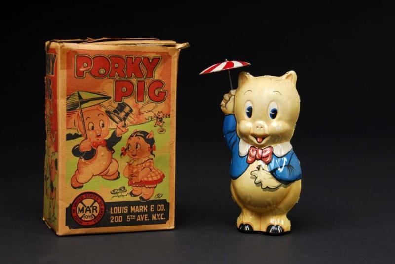 Appraisal: Tin Marx Porky Pig Wind-Up Toy Description American Working Marked