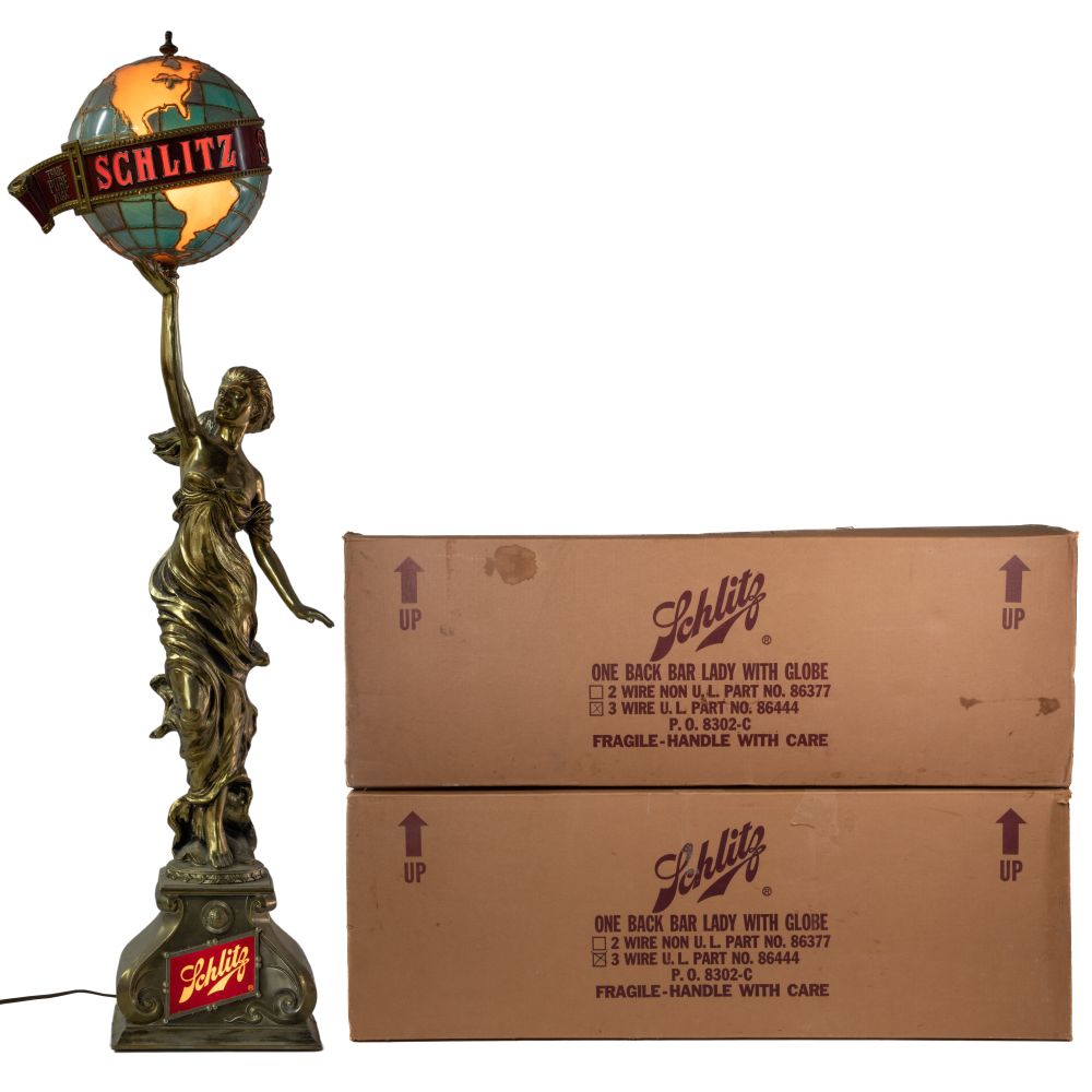 Appraisal: SCHLITZ BEER LADY WITH GLOBE BACK BAR DISPLAYS items both