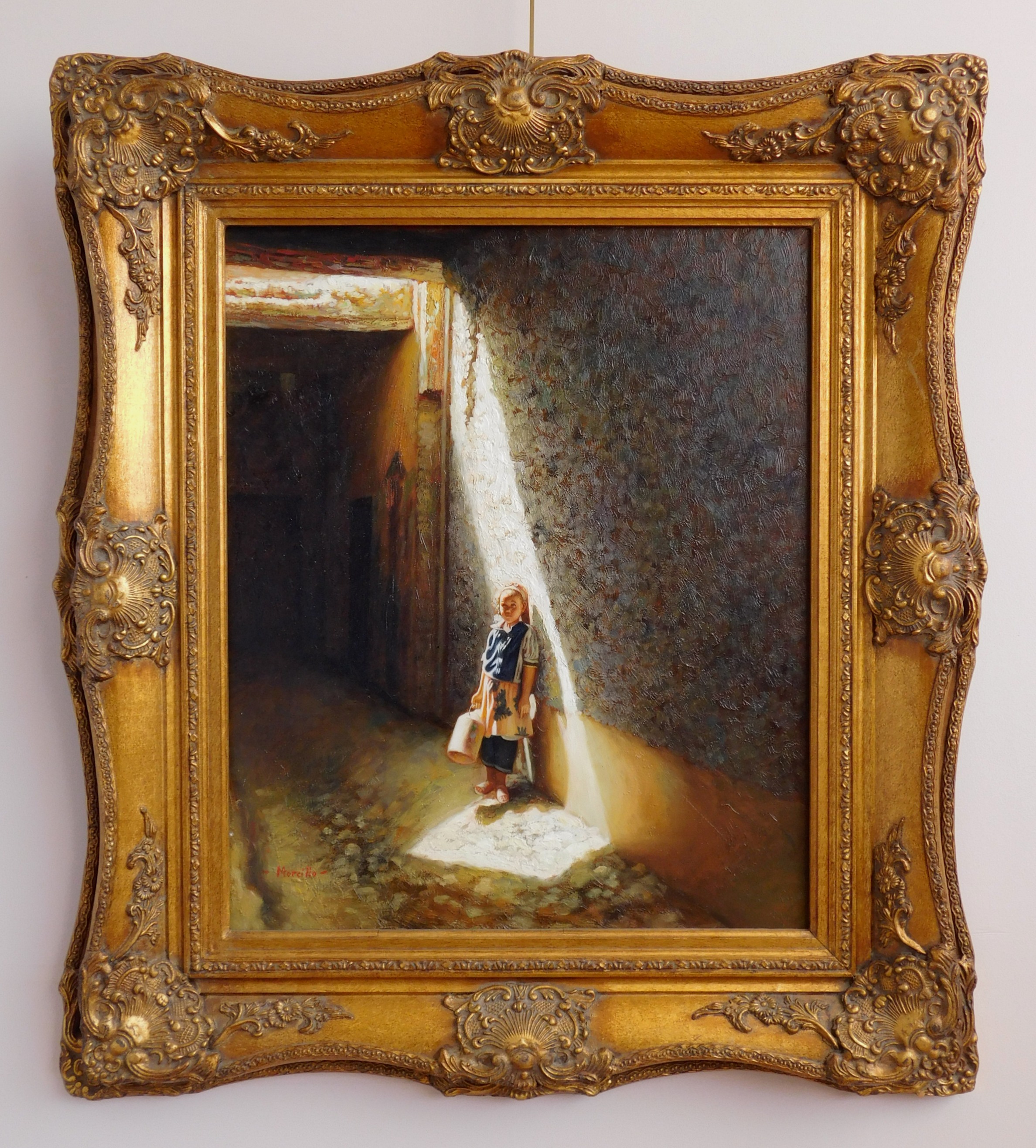 Appraisal: Morcillo Girl in Doorway- oil on canvas signed Morcillo lower