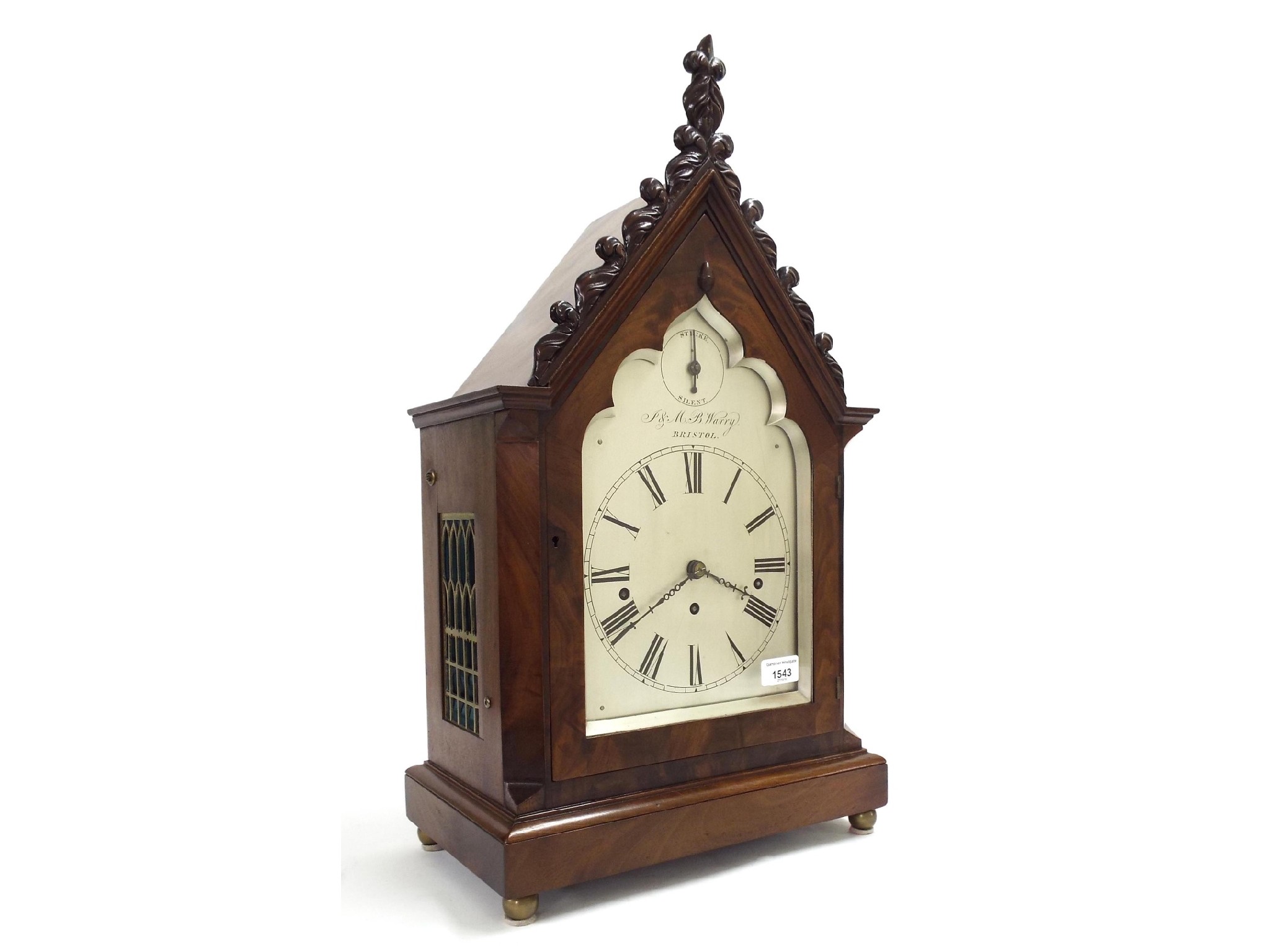 Appraisal: Mahogany Gothic style triple fusee bracket clock the movement striking