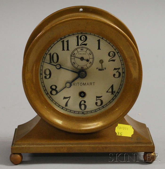 Appraisal: Brass Chelsea Desk Clock the silvered dial with Arabic numerals