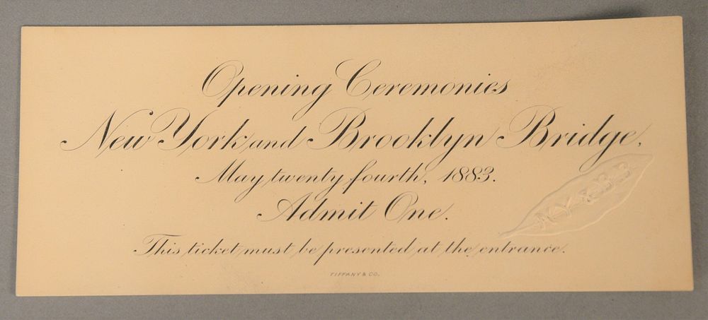 Appraisal: Tiffany and Company ticket to Opening Ceremonies of New York