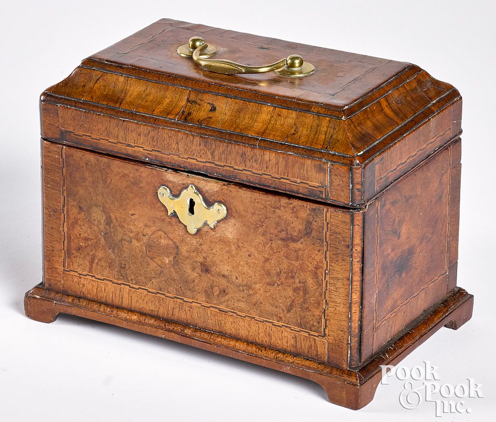 Appraisal: George II burl veneer tea caddy mid th c George