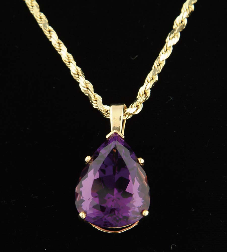 Appraisal: YELLOW GOLD NECKLACE WITH AMETHYST AND GOLD ENHANCER Hollow k