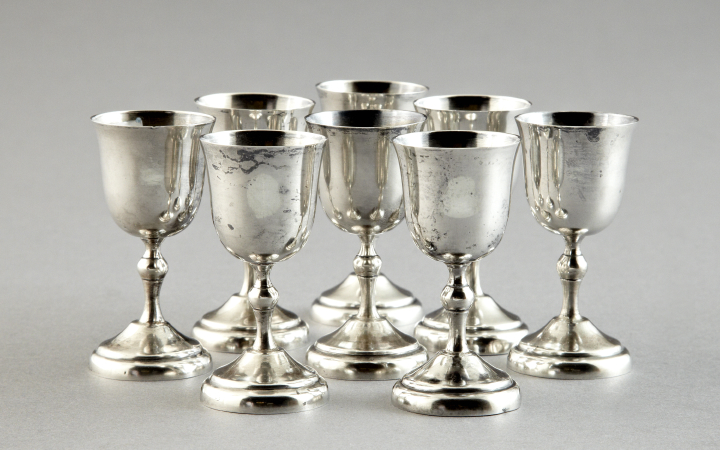 Appraisal: Set of Eight Mexican Hand-Wrought Sterling Liqueur Goblets second quarter