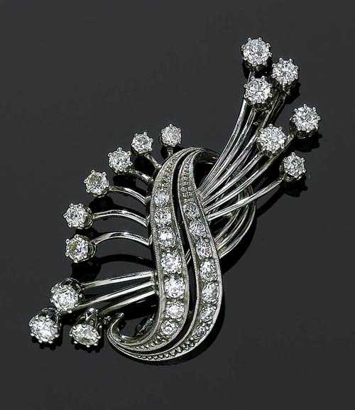 Appraisal: DIAMOND BROOCH ca White gold Classic brooch in the shape