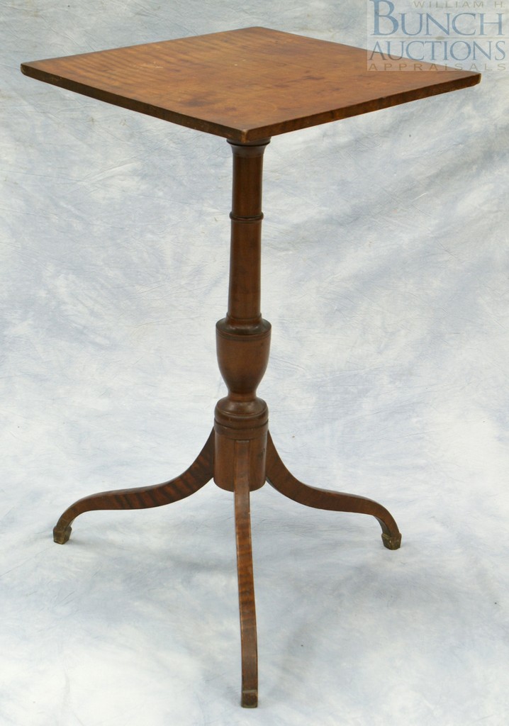 Appraisal: Mahogany and Figured Birch Federal Candle Stand with rectangular top