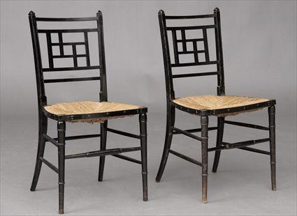 Appraisal: PAIR OF AESTHETIC MOVEMENT EBONIZED SIDE CHAIRS IN THE MANNER