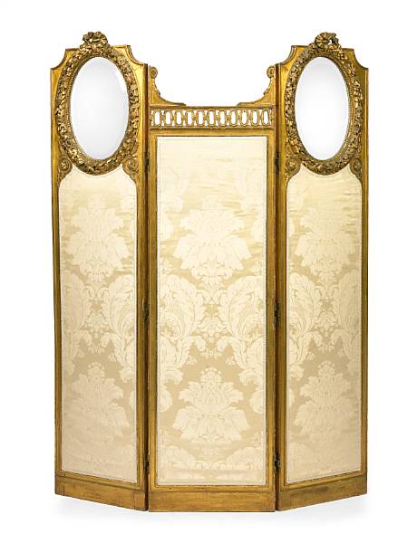 Appraisal: A Louis XVI style carved giltwood and gesso three fold