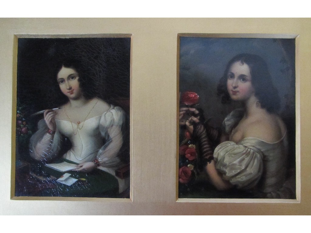 Appraisal: ENGLISH SCHOOL A pair of portrait miniatures of beauties x