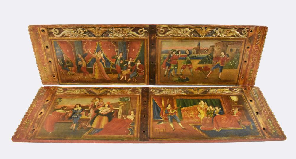 Appraisal: PAIR OF SICILIAN PAINTED WOOD CART PANELS th th Century