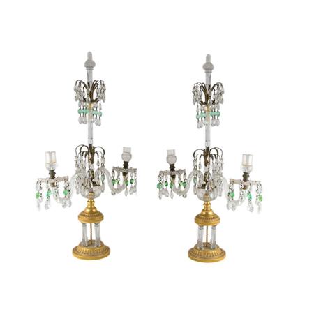 Appraisal: Pair of George III Style Gilt-Bronze and Cut Glass Two-Light