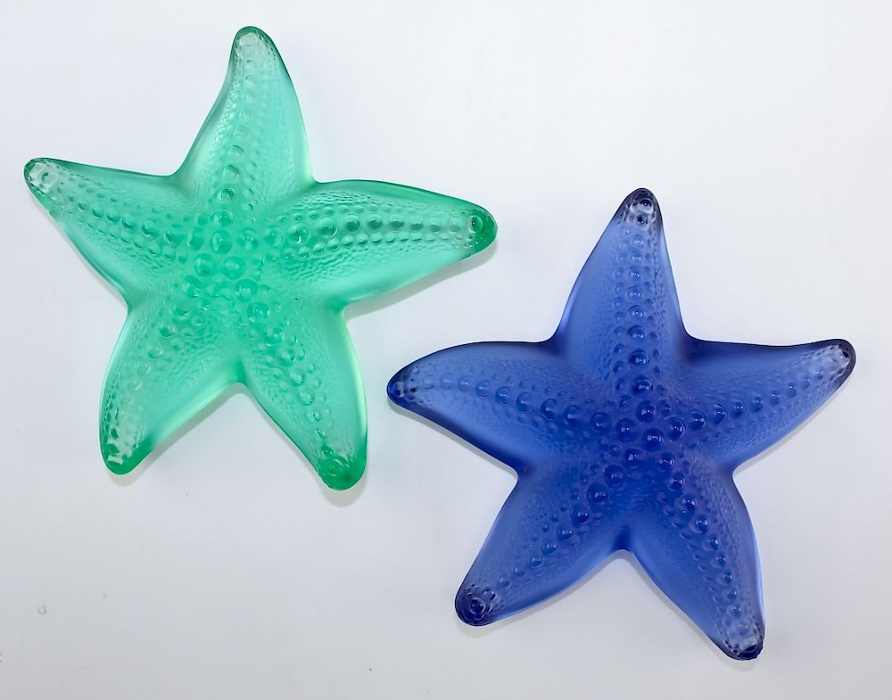 Appraisal: Lalique x Colored Art Glass Starfish Paperweight Pair of signed