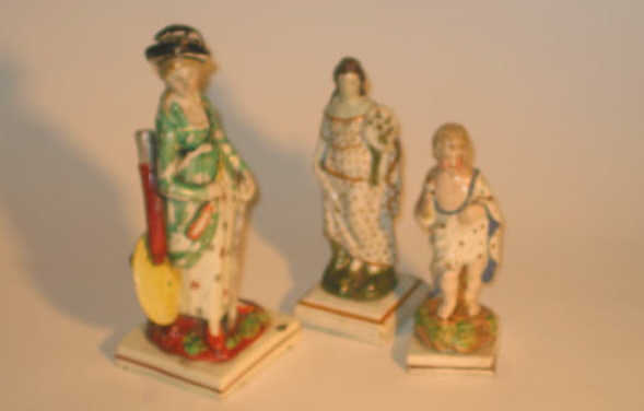 Appraisal: THREE ENGLISH TH CENTURY PRATTWARE FIGURES Two women and a