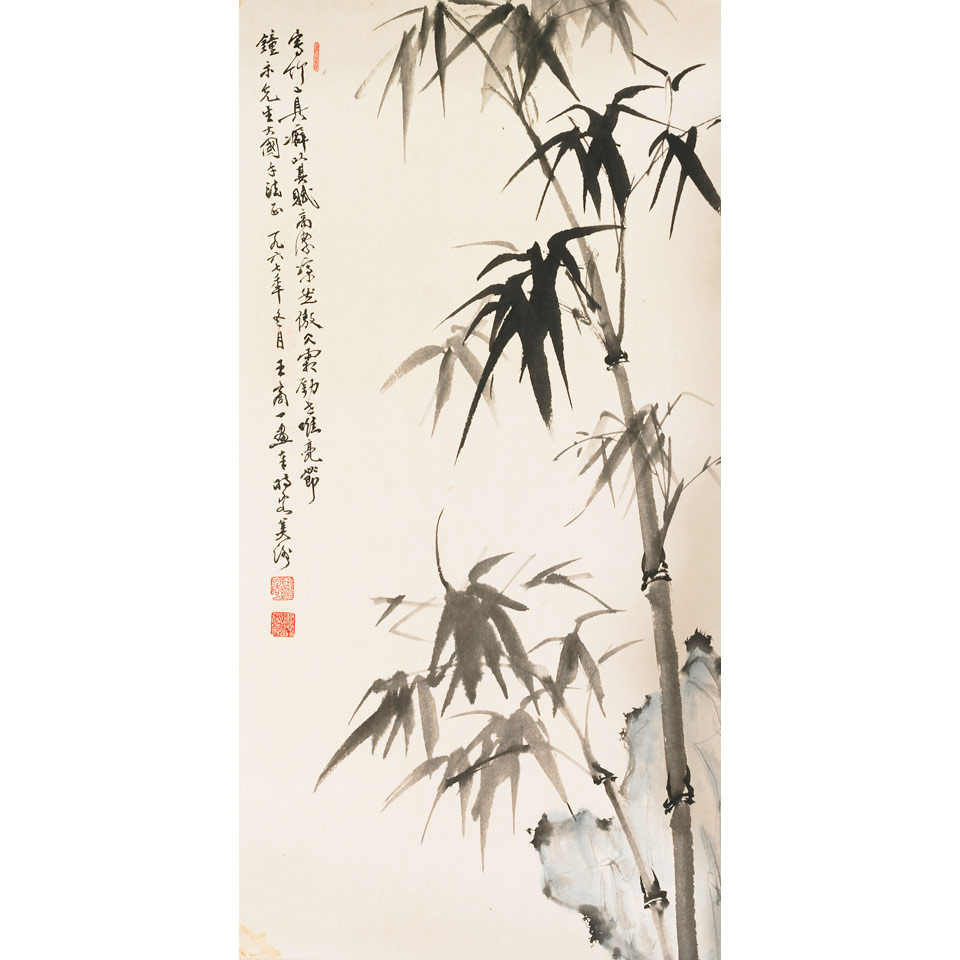 Appraisal: Chinese School TWO PAINTINGS The first bamboo shoots three red