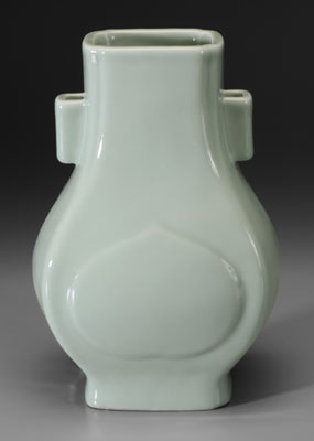 Appraisal: Chinese celadon hu base heavy quadrilateral body with open angular