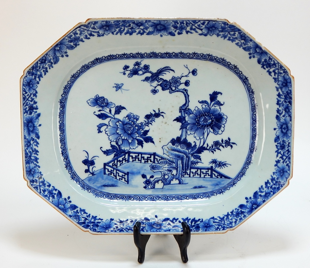 Appraisal: C CHINESE NANKING BLUE AND WHITE BOTANICAL PLATE China th