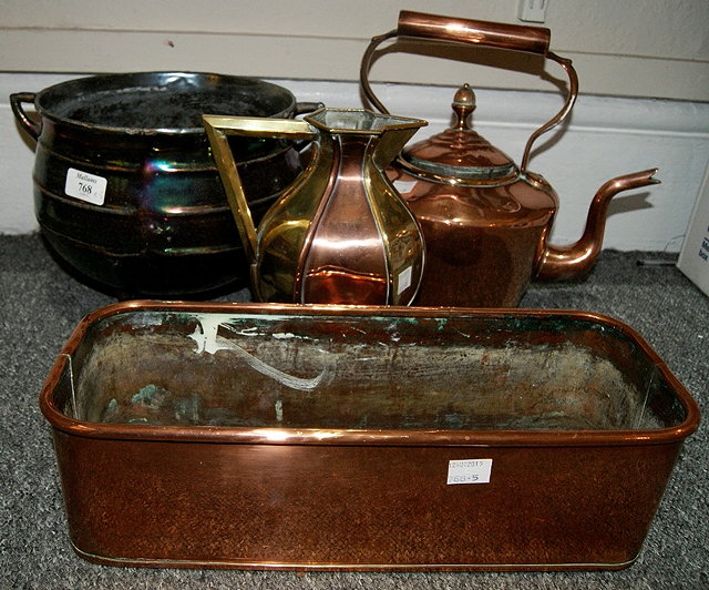 Appraisal: Copper warming panand a copper jardiniere and three other pieces