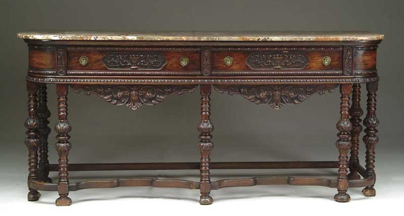 Appraisal: LARGE CARVED MARBLE TOP ITALIAN STYLE SIDEBOARD A multi-colored D-shaped