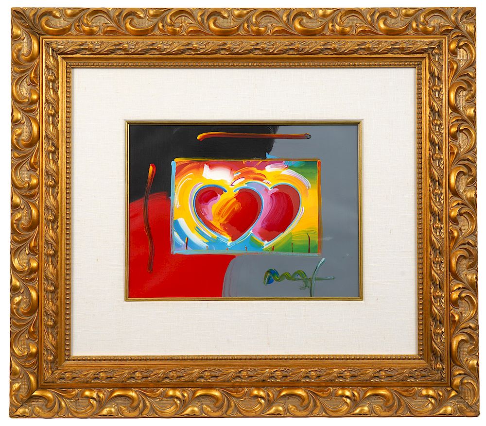 Appraisal: Peter Max 'Two Hearts' Mixed Media Painting Peter Max America