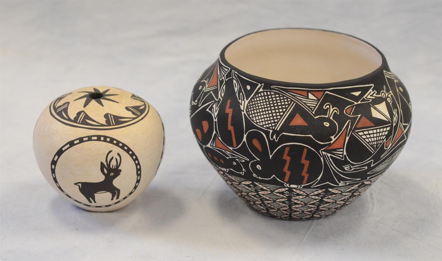 Appraisal: Acoma Pottery vases seed pot signed D Chino h x