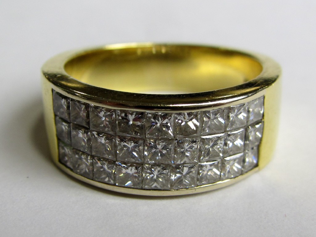 Appraisal: An ct gold princess cut diamond set band with a