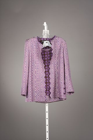 Appraisal: Chanel purple wool rayon diamond and clover design skirt suit