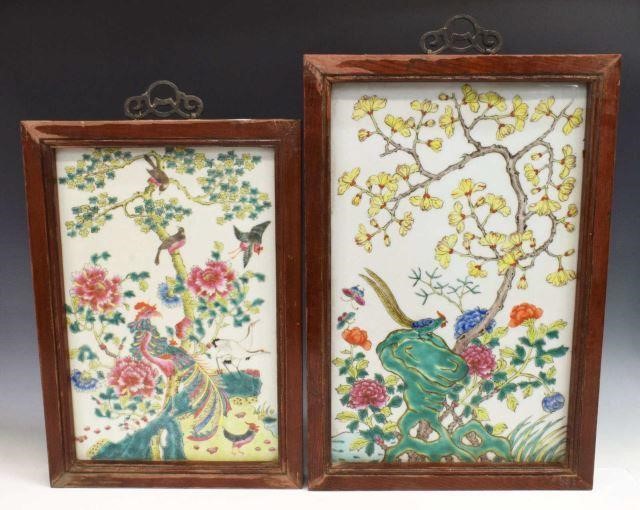 Appraisal: lot of Framed Chinese enameled porcelain wall plaques each depicting