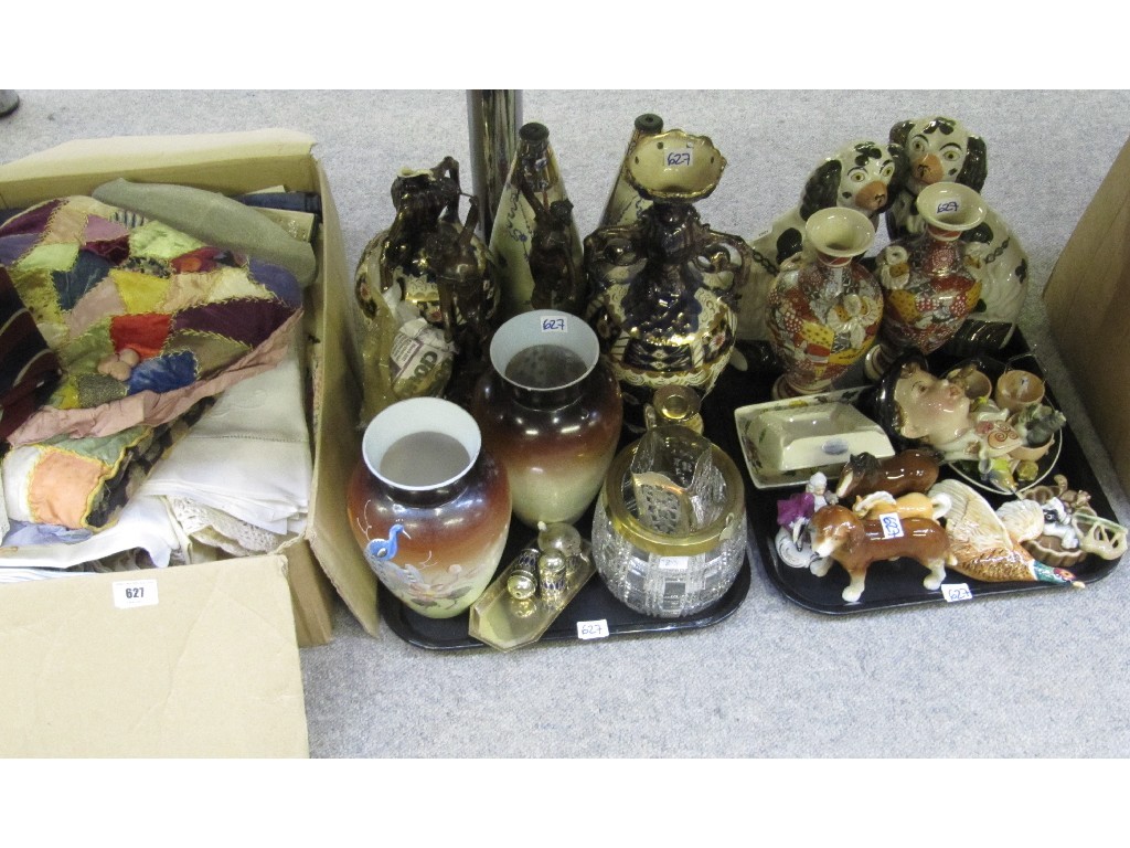 Appraisal: Box and two trays of various linen oriental vases various