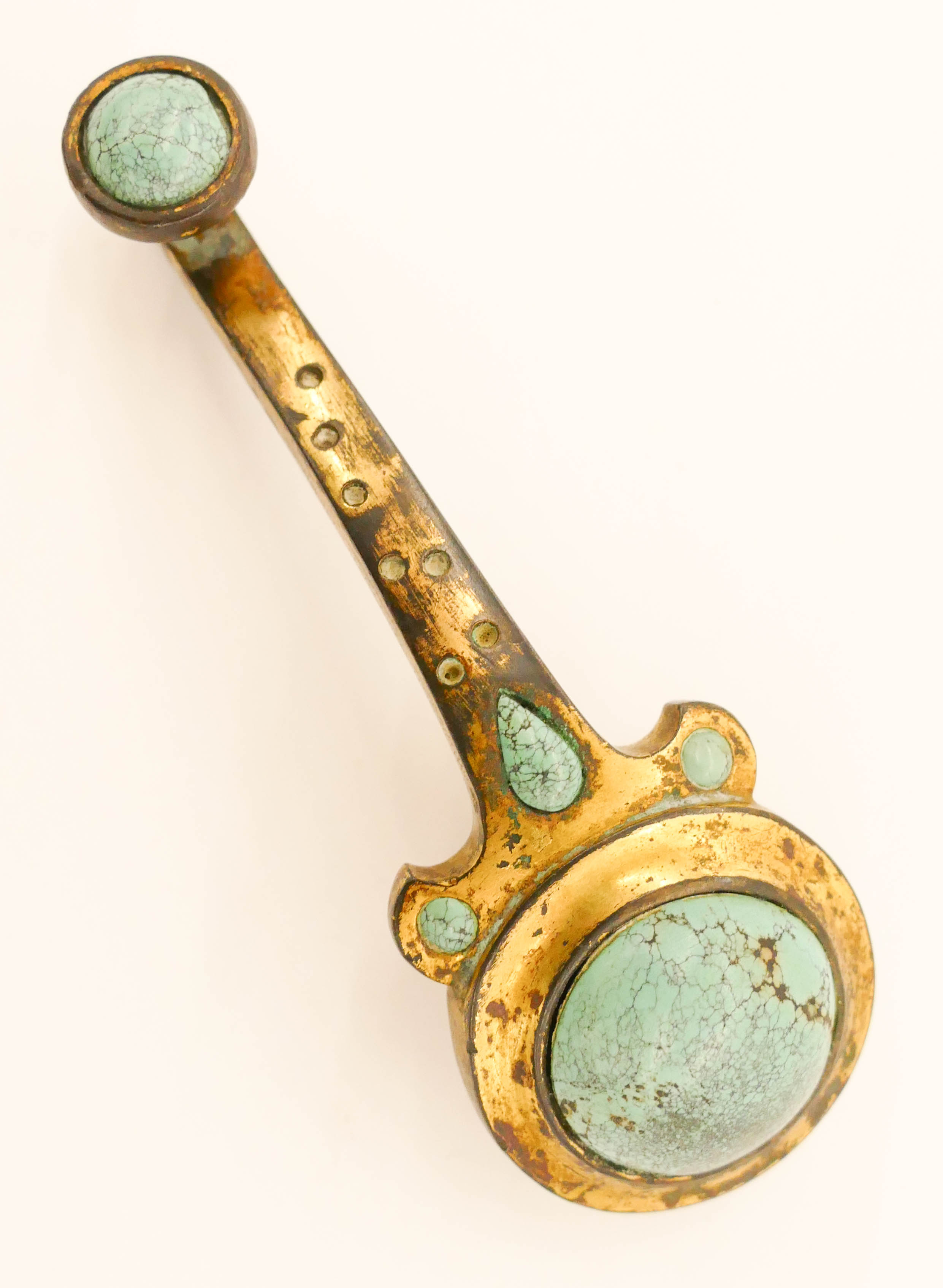 Appraisal: Chinese Yuan Ming Gilt Bronze Turquoise Belt Hook '' Ann