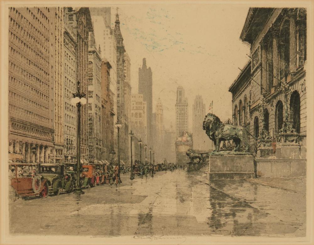 Appraisal: LUIGI KASIMIR - THE LIONS OF MICHIGAN AVENUE ETCHING AND